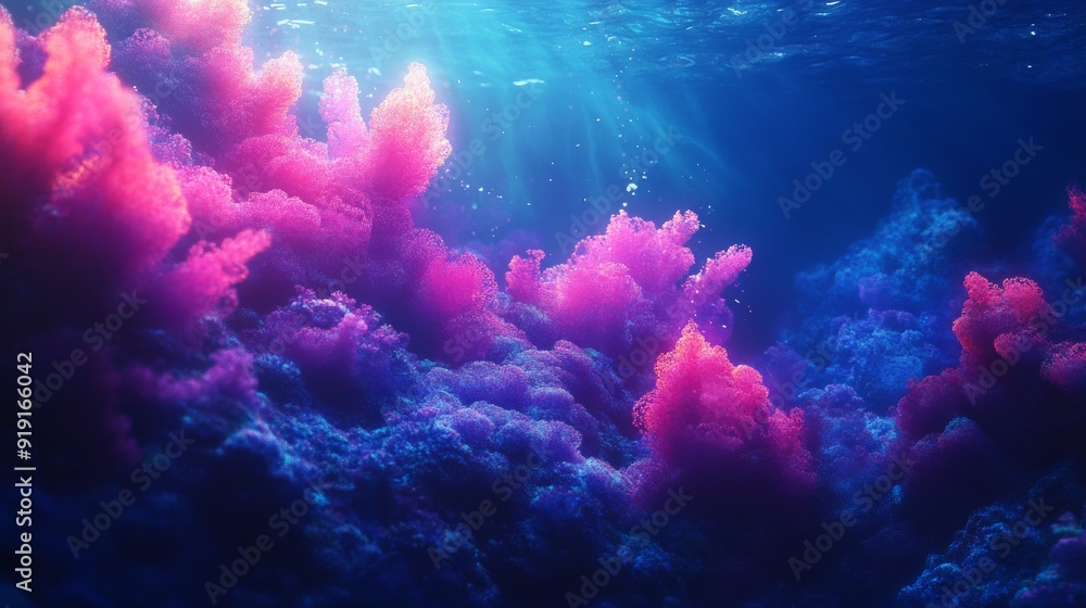 Naklejka premium Underwater Coral Reef with Vivid Pink and Blue Hues