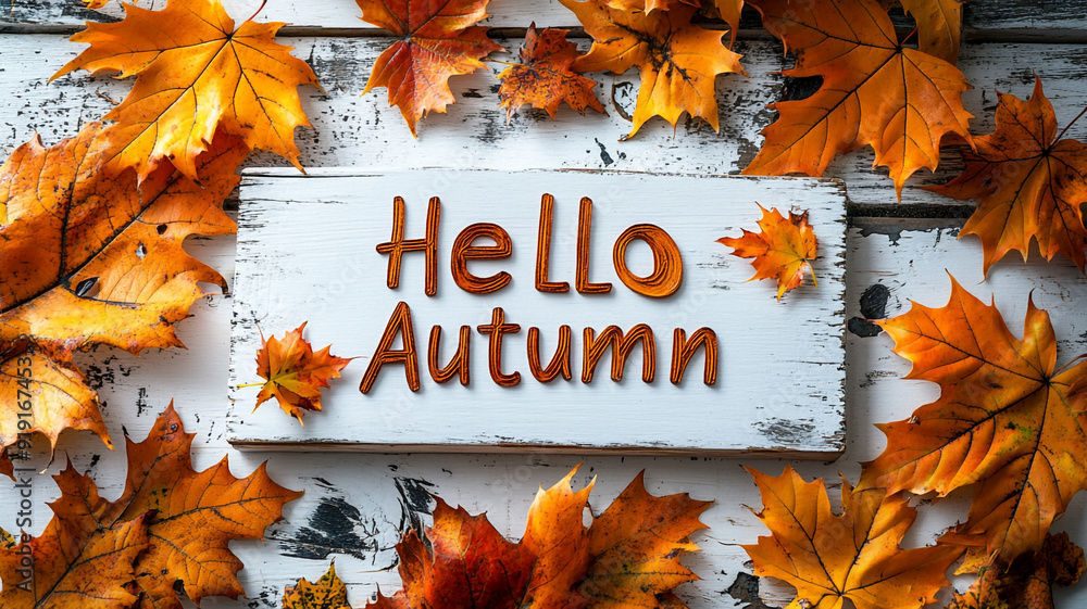 autumn leaves on wooden background text autumn leaves on wooden background text