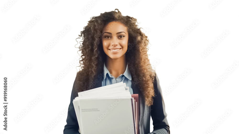 Obraz premium Young successful female african american employee business secretary woman on transparent background. 