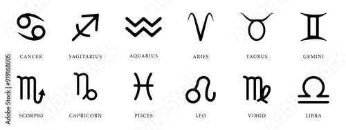 Zodiac signs vector icon set.