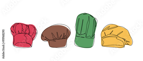 Set collection of chef hat. Editable line and colored. Vector illustration.