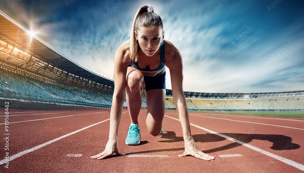 A runner on a track at a stadium, competition A runner on a track at a stadium, competition