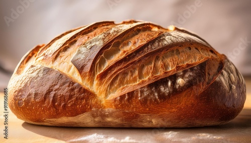 Close-up of a freshly baked loaf of bread photo