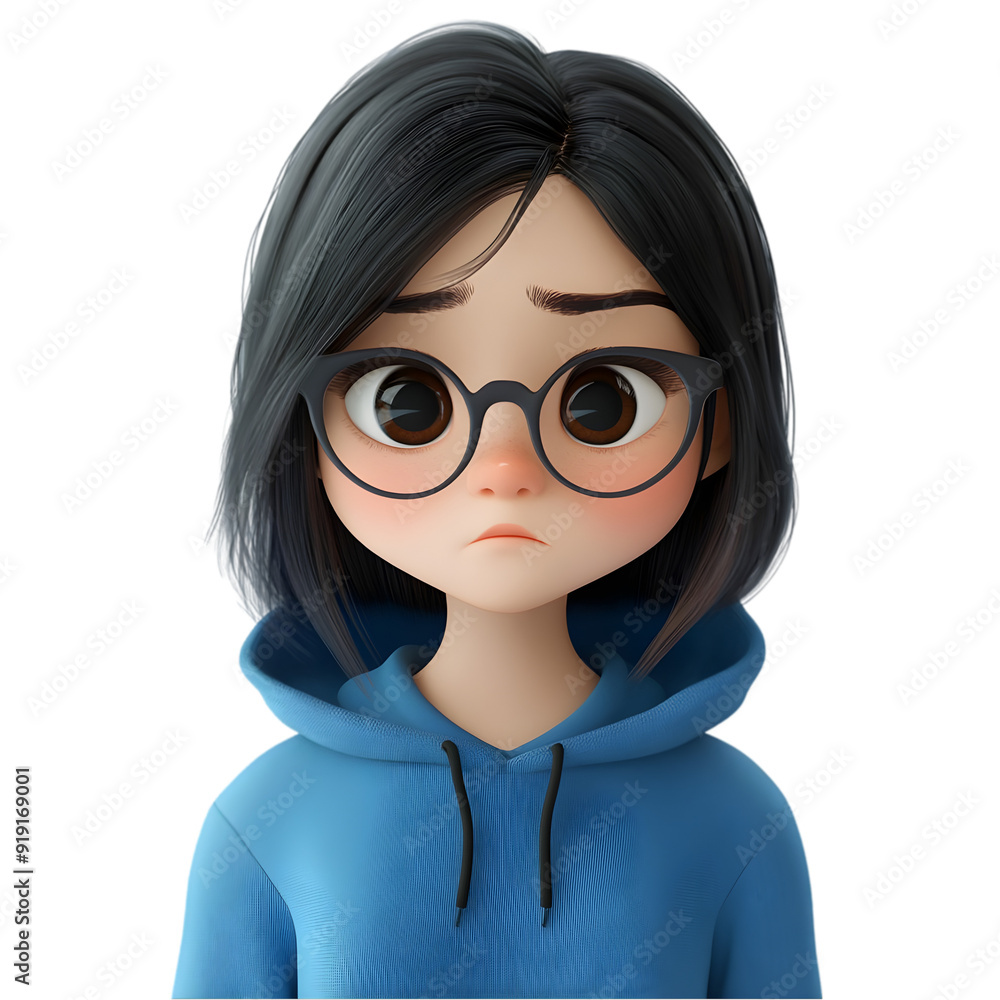 Sad stressed upset cartoon character young teen isolated Sad stressed upset cartoon character young teen isolated