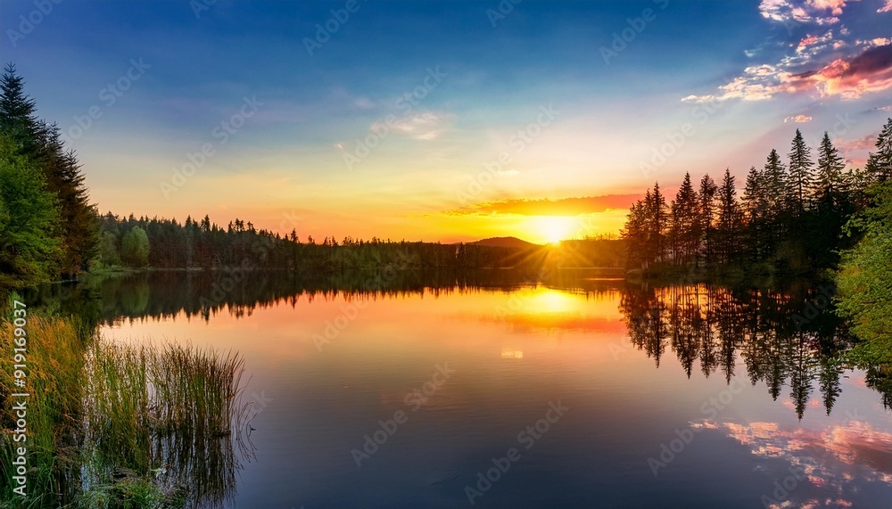 Sunset over a serene lake Sunset over a serene lake