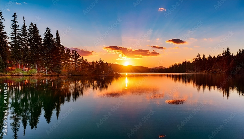 Fototapeta premium Sunset over a serene lake