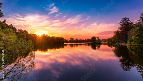  Sunset over a serene lake photo