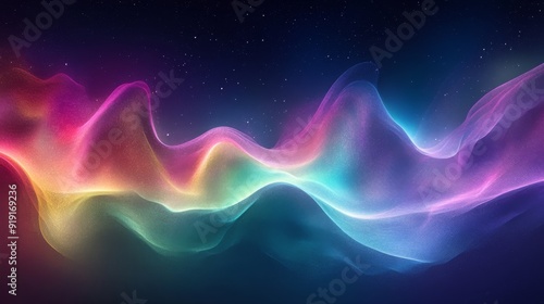 Abstract Wavy Rainbow Pattern in a Dark Night Sky