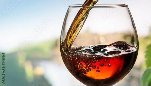 Close-up of a glass of wine being poured-_A detailed shot of red or white wine being poured photo