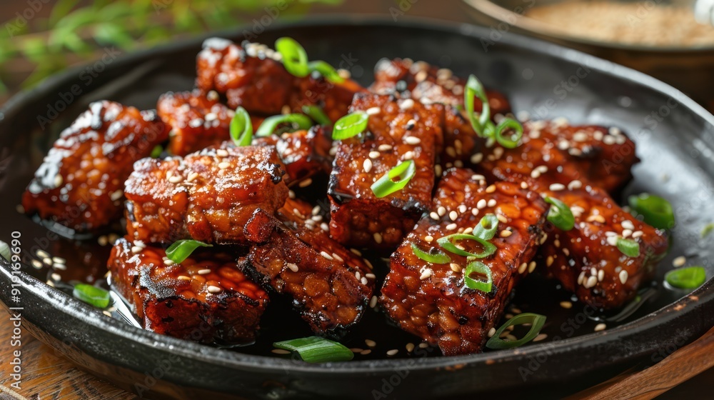 Glazed Tempeh with Sesame Seeds and Green Onions Glazed Tempeh with Sesame Seeds and Green Onions
