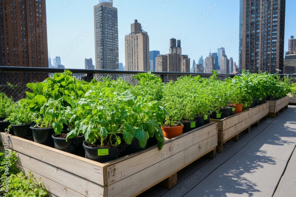 rooftop garden showcases flourishing plants cultivated in recycled containers, symbolizing urban restoration and green environmental practices. rooftop garden showcases flourishing plants cultivated in recycled containers, symbolizing urban restoration and green environmental practices.