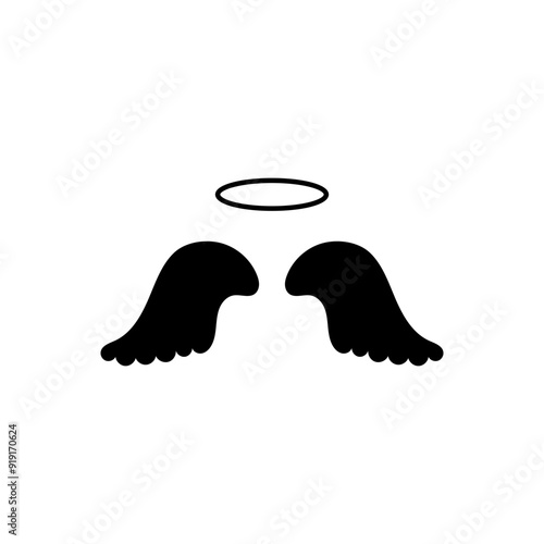 Holy wings vector icon. Filled flat sign for mobile concept and web design. Angel wings with nimbus glyph icon. Symbol, logo illustration.