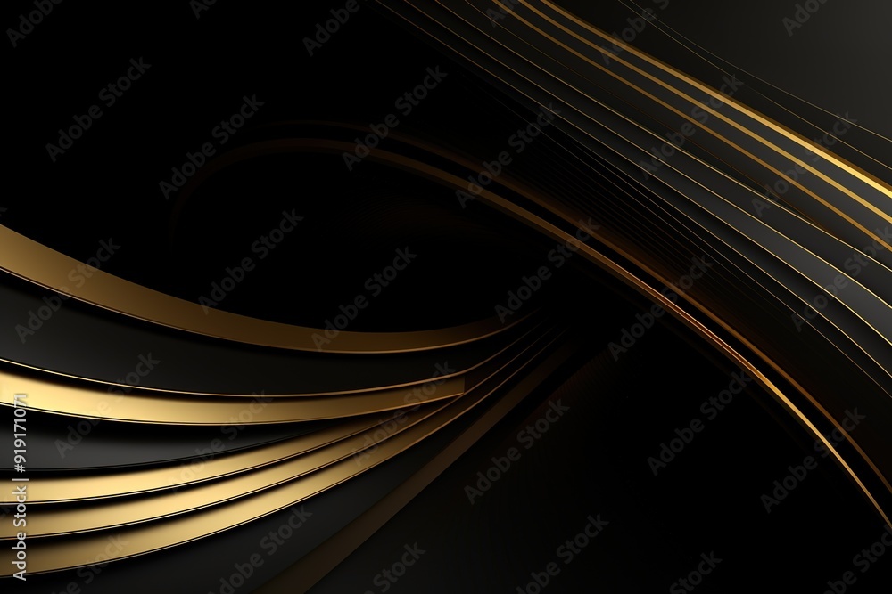 Naklejka premium Abstract black and gold curved lines background.