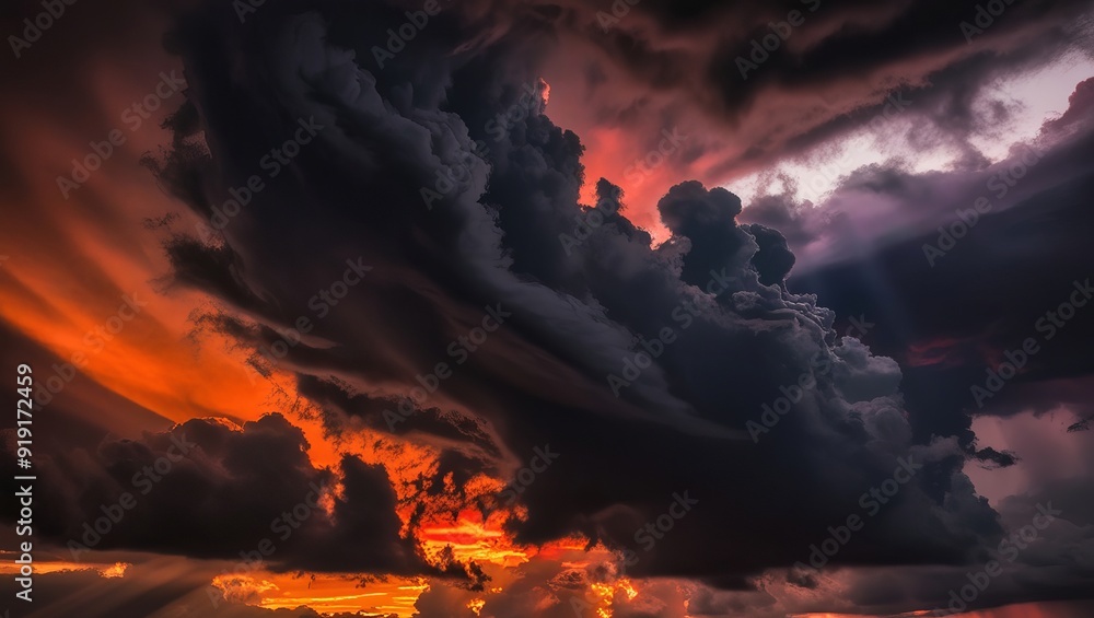 Fototapeta premium Dramatic sky , evening sky with blue, white and orange clouds ,sky with cloud on sunrise and sunset time. Panoramic image