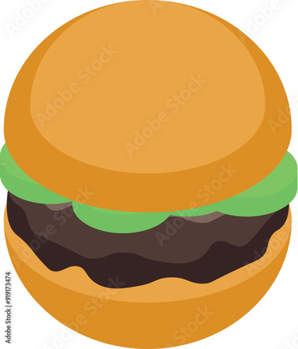 Burger with meat patty and green salad, perfect for representing fast food restaurants or food blogs