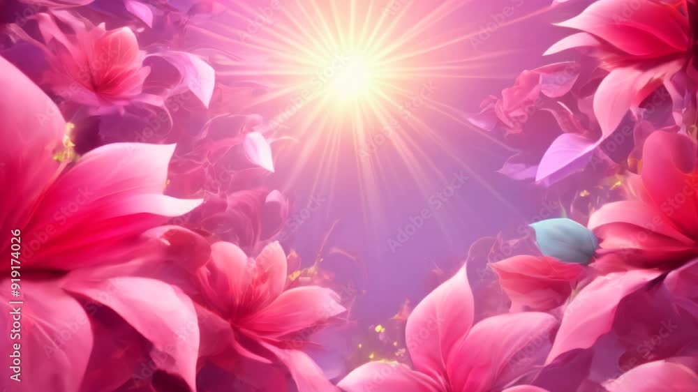 A glowing yellow light emanates from the middle, with layers of soft pink and purple petals spreading outwards, evoking a sense of warmth and vitality A glowing yellow light emanates from the middle, with layers of soft pink and purple petals spreading outwards, evoking a sense of warmth and vitality