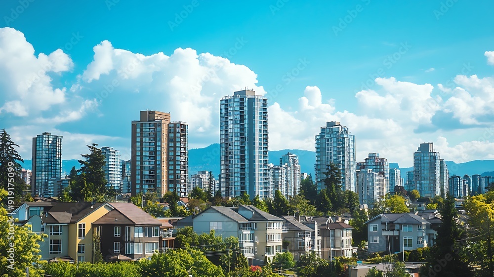 Urban Skyline with Blue Skies and White Clouds Urban Skyline with Blue Skies and White Clouds