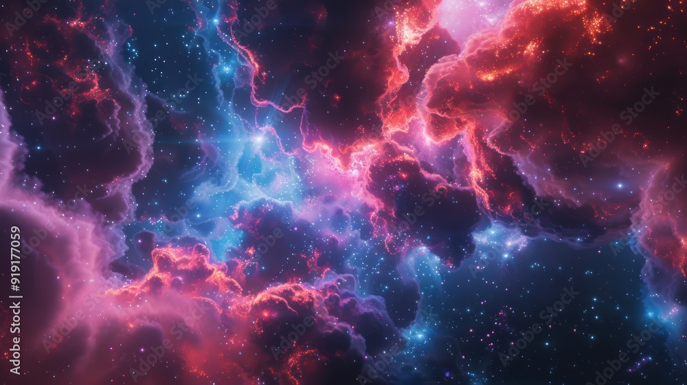 Cosmic Nebula with Red and Blue Gas Clouds Cosmic Nebula with Red and Blue Gas Clouds