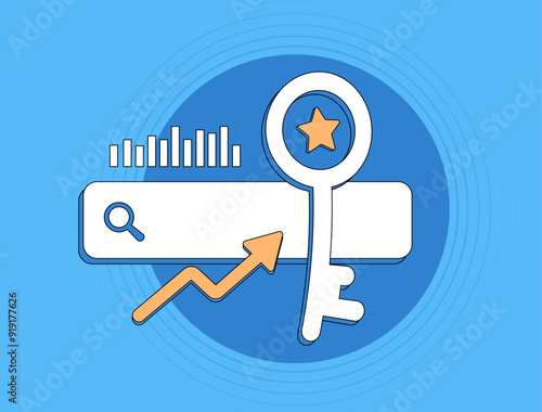 Keyword targeting illustration. SEO target keywords for search optimization. Keyword research and digital marketing analytics. For seo strategies, content marketing, and online visibility visuals