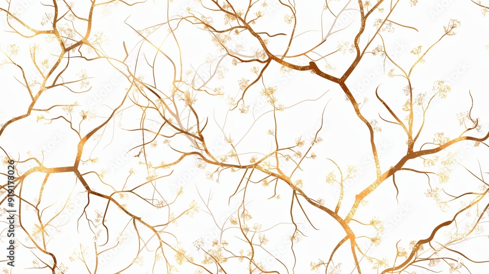 Abstract neural network pattern with golden branches on white background, seamless pattern. Generative AI. Abstract neural network pattern with golden branches on white background, seamless pattern. Generative AI.