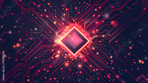 半導体とテクノロジーのイラスト、ベクター素材