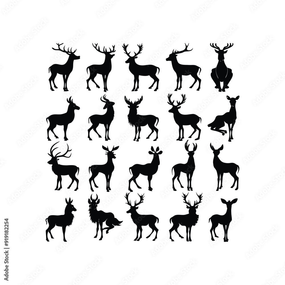 Obraz premium vector hand-drawn deer silhouette set on a white background