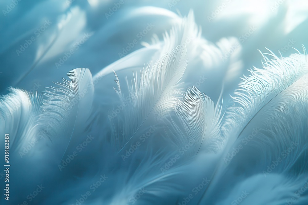Naklejka premium ethereal background of soft floating white feathers creating a dreamy lightweight texture with subtle shadows and highlights