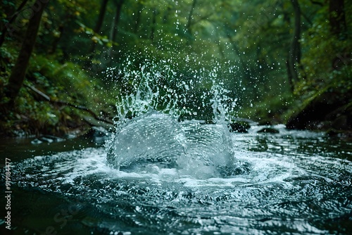 Wallpaper Mural Refreshing Splash in Forest River - Nature, Outdoor Adventure, Tranquil Scenery, Water Splash Torontodigital.ca