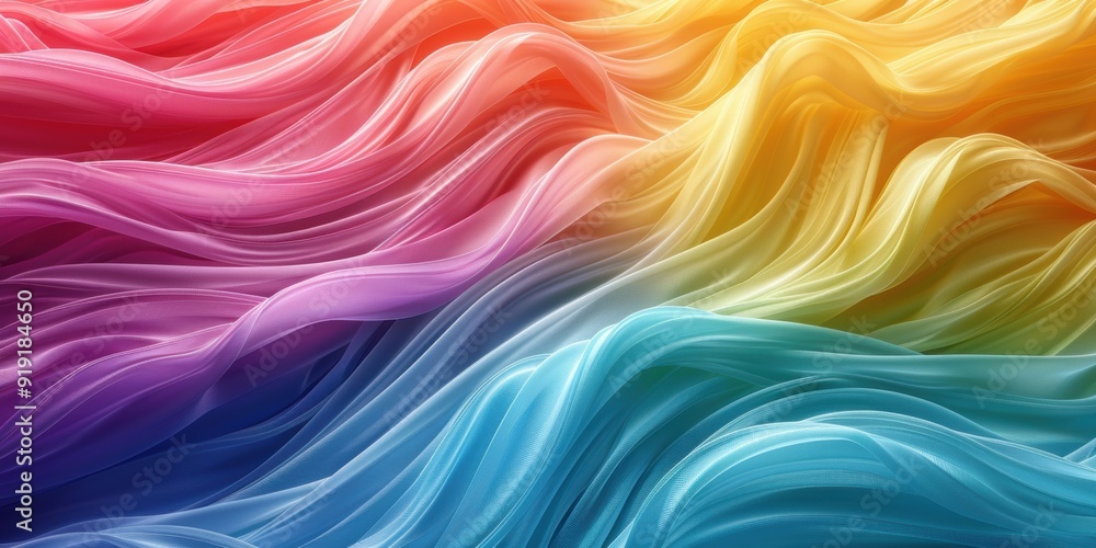 Draped colorful silk fabrics creating a beautiful wave pattern, showcasing a spectrum of vibrant hues and textures. Draped colorful silk fabrics creating a beautiful wave pattern, showcasing a spectrum of vibrant hues and textures.