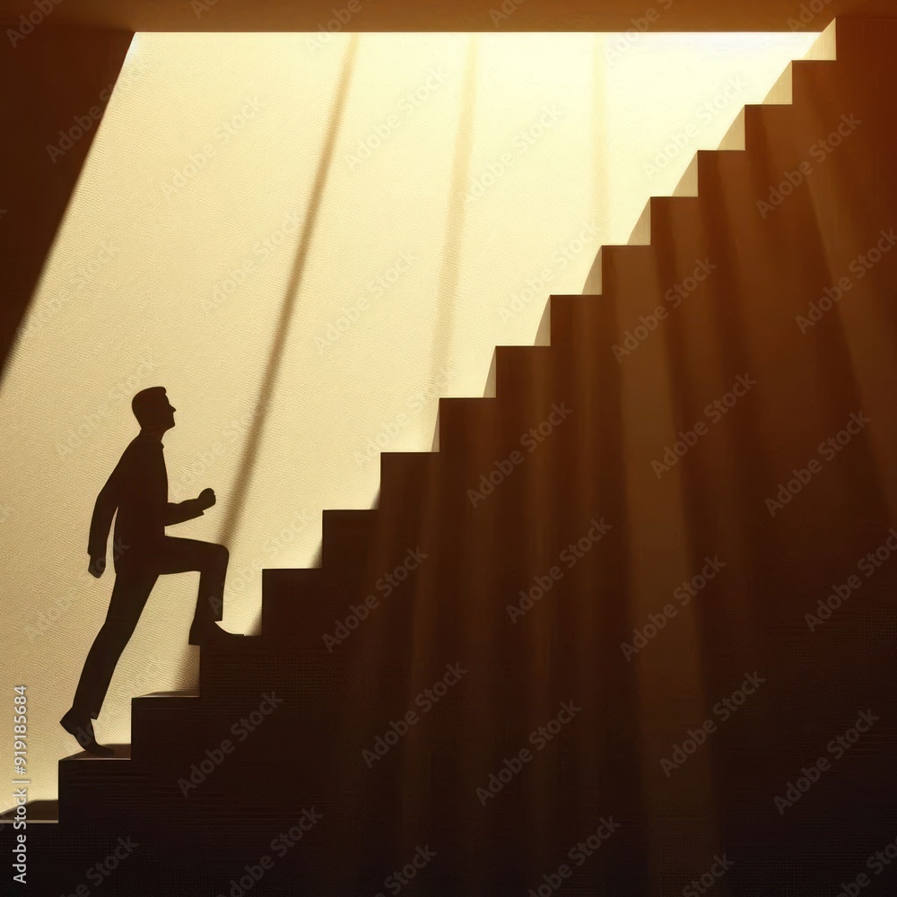 Silhouette of a man climbing the stairs up. Silhouette of a man climbing the stairs up.