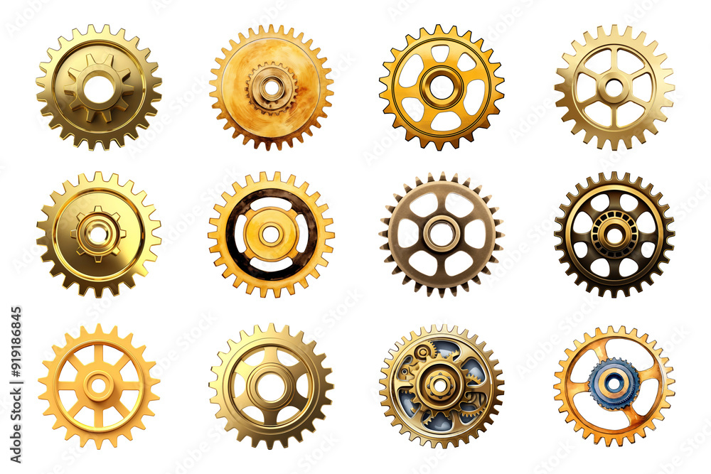 PNG 3D gear wheel element set, transparent background PNG 3D gear wheel element set, transparent background