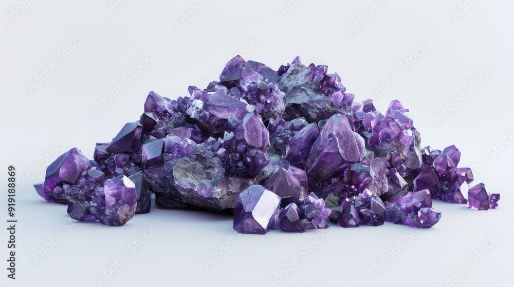 Natural Amethyst Crystal Pile on White: Textures and Beauty Natural Amethyst Crystal Pile on White: Textures and Beauty