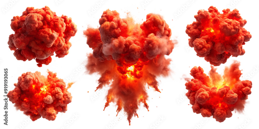Set of red fire explosion isolated on white backgroun.AI GENERATED Set of red fire explosion isolated on white backgroun.AI GENERATED