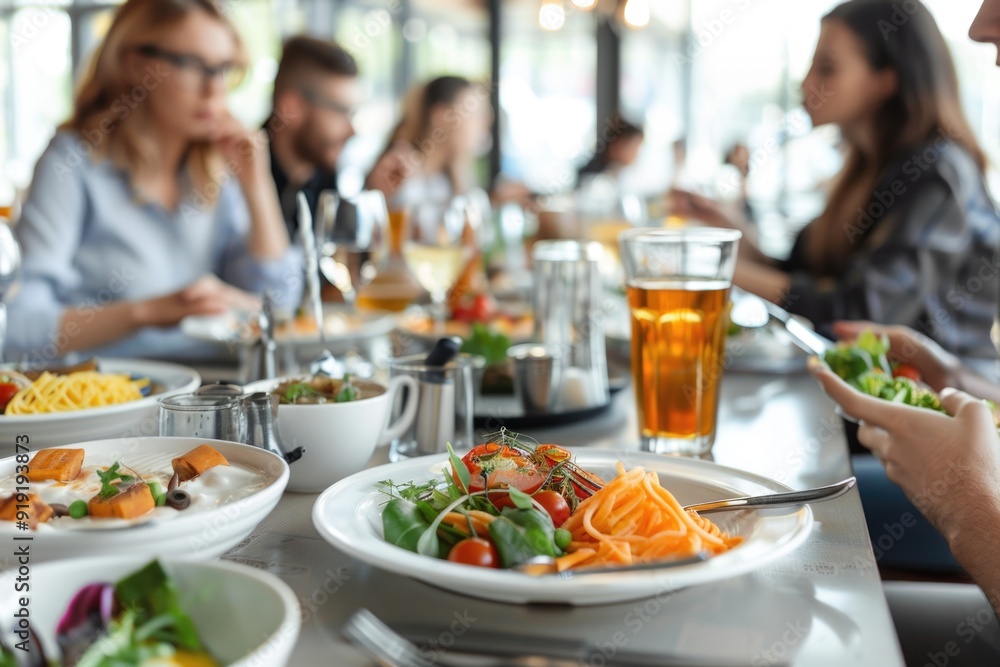 People gathered around a table with plates of food, great for depicting social gatherings or family meals People gathered around a table with plates of food, great for depicting social gatherings or family meals