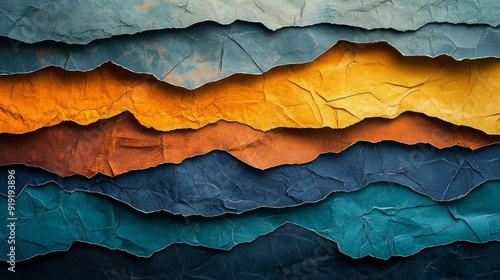 Wallpaper Mural Abstract Landscape Composed of Crumpled Paper in Various Shades of Blue, Orange, and Brown Torontodigital.ca