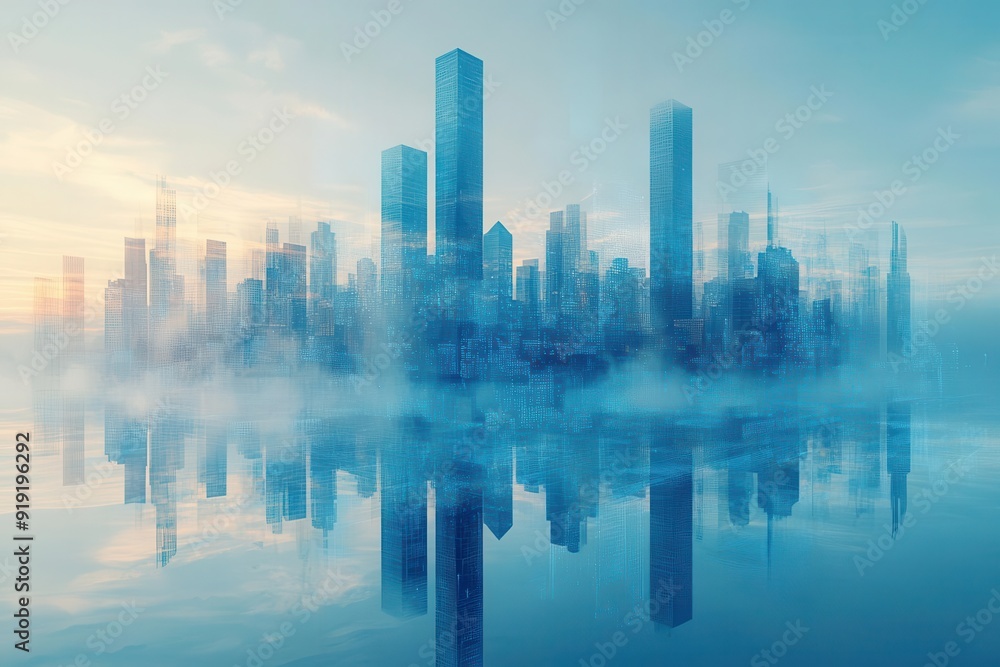 futuristic architectural blueprint merging with holographic city skyline translucent layers of data and structural elements creating a visionary urban landscape futuristic architectural blueprint merging with holographic city skyline translucent layers of data and structural elements creating a visionary urban landscape
