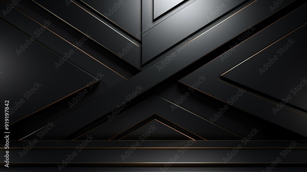 Abstract black and gold geometric background with a platform. Abstract black and gold geometric background with a platform.