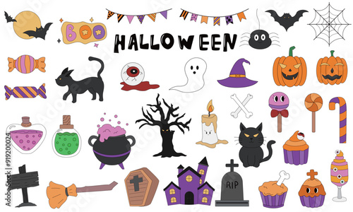 set of halloween elements illustration vector