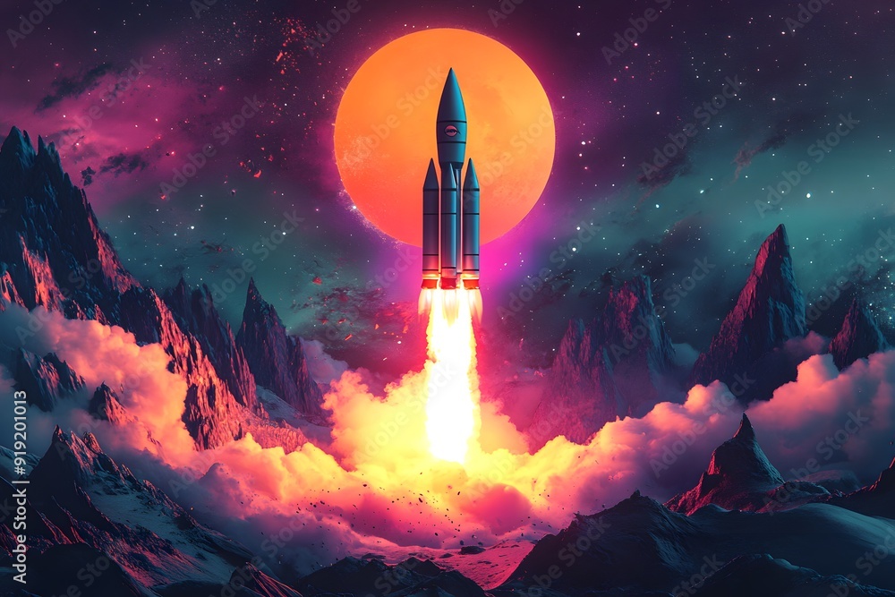 Fototapeta premium Rocket Launch at Sunset.