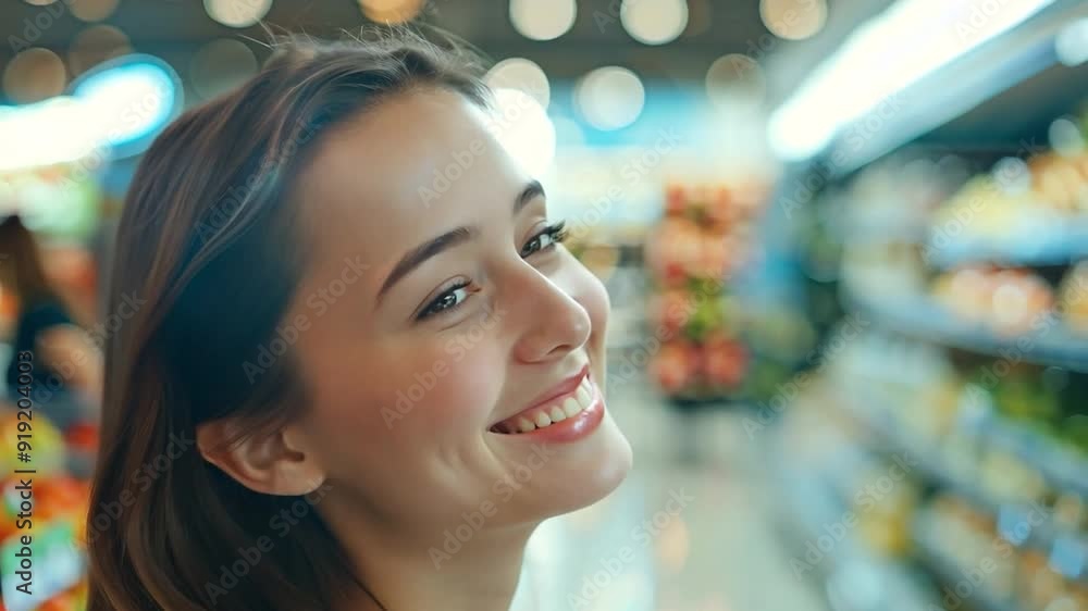 a happy, enthusiastic young girl grocery shopping a happy, enthusiastic young girl grocery shopping