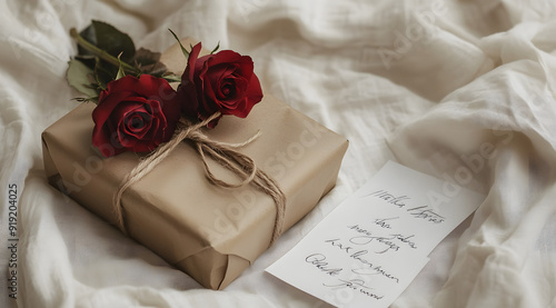 Gift Wrapped in Brown Kraft Paper Tied with Twine