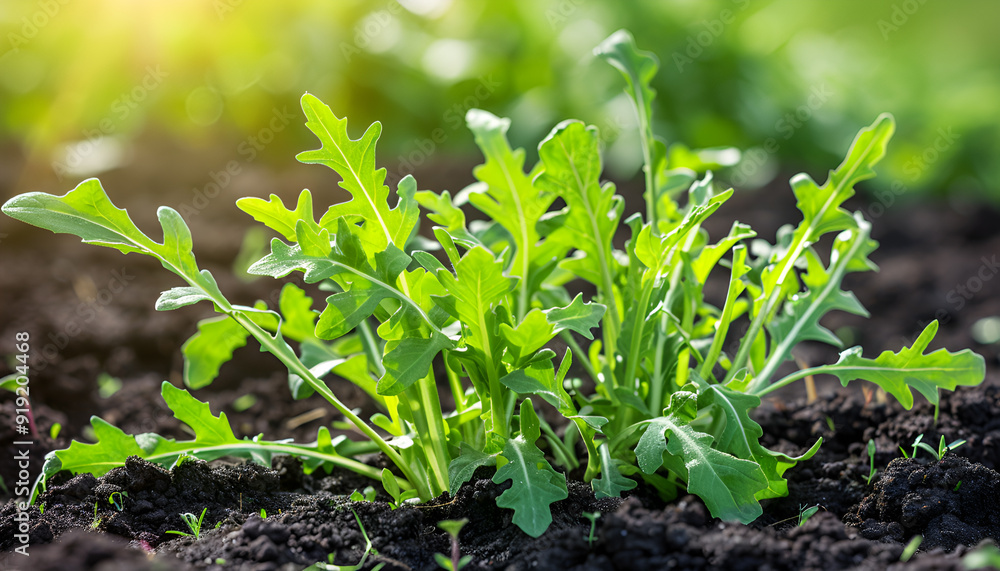 vegetable garden with delicious arugula plants vegetable garden with delicious arugula plants