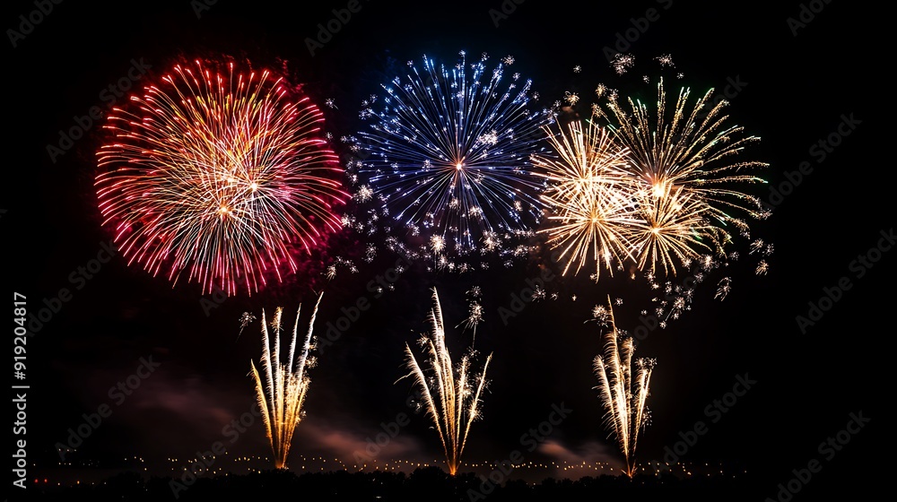 Vibrant Fireworks Display in the Night Sky