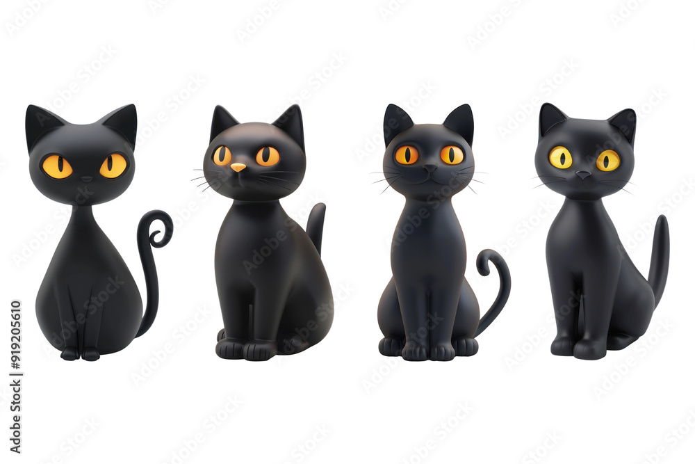 Obraz premium PNG 3D black cat design element set, transparent background
