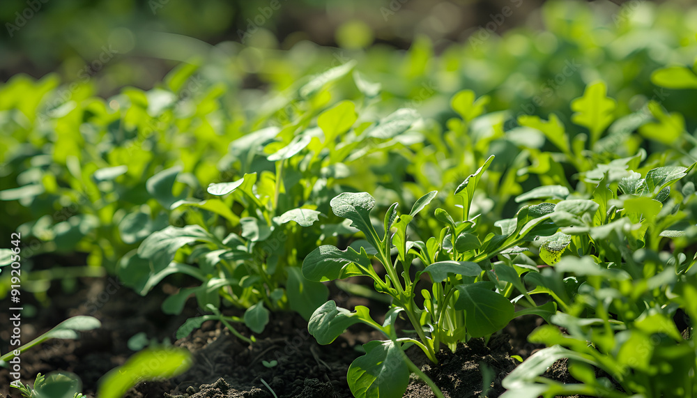 vegetable garden with delicious arugula plants vegetable garden with delicious arugula plants