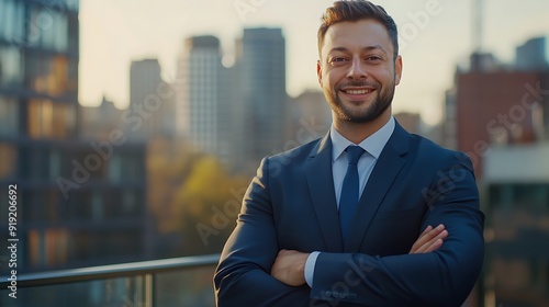 Confident Businessman in a Cityscape