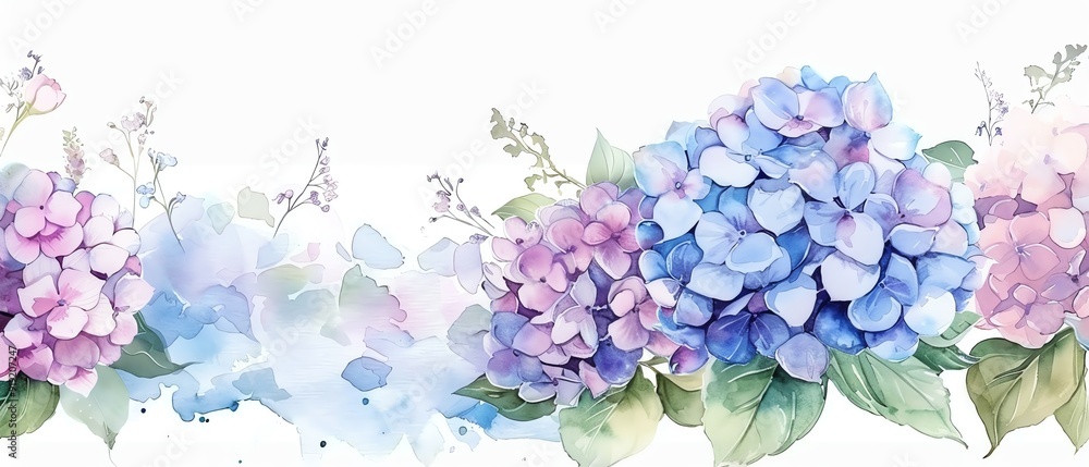 Watercolor wedding bouquet with hydrangeas, hand-painted delicate flowers, romantic pastel palette Watercolor wedding bouquet with hydrangeas, hand-painted delicate flowers, romantic pastel palette