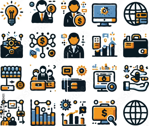 Business network linear icon set