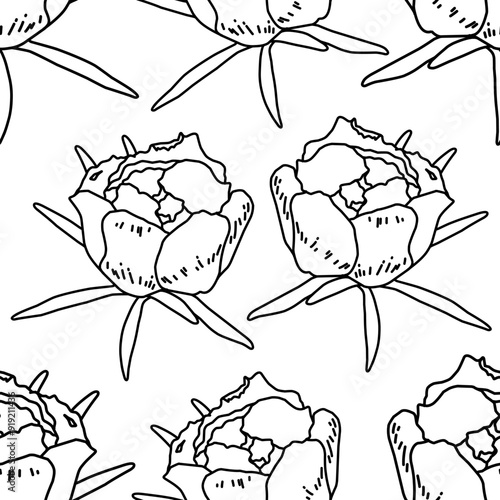 Black line drawing is a vector illustration. Seamless pattern for fashion design, fabric, wallpaper and all kinds of prints on a white background.