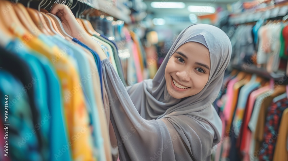 Fototapeta premium asian muslim woman shopping new clothes